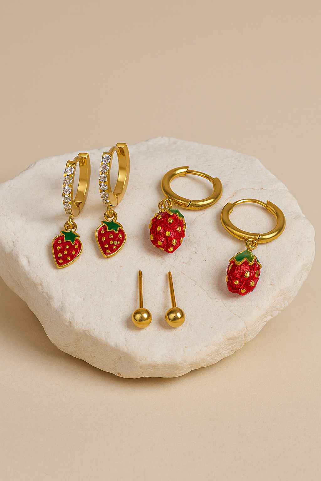 Strawberry Charm Huggie & Stud Earring Set LE10272