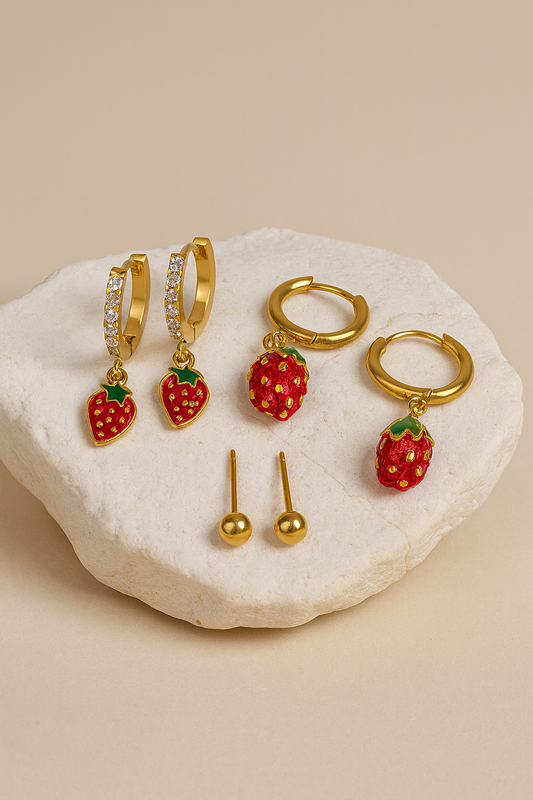 Strawberry Charm Huggie & Stud Earring Set LE10272