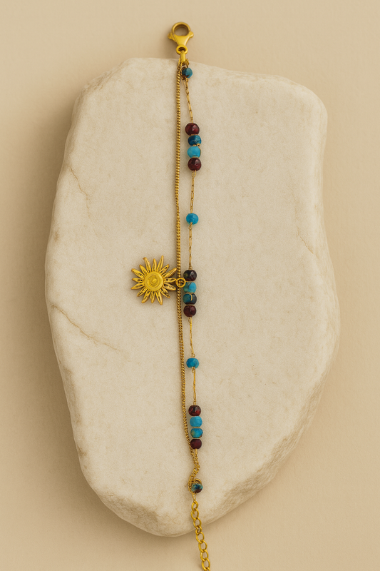 Sun Charm Beaded Bracelet – Turquoise Accent LB10116