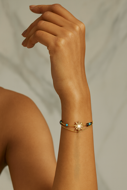 Sun Charm Beaded Bracelet – Turquoise Accent LB10116