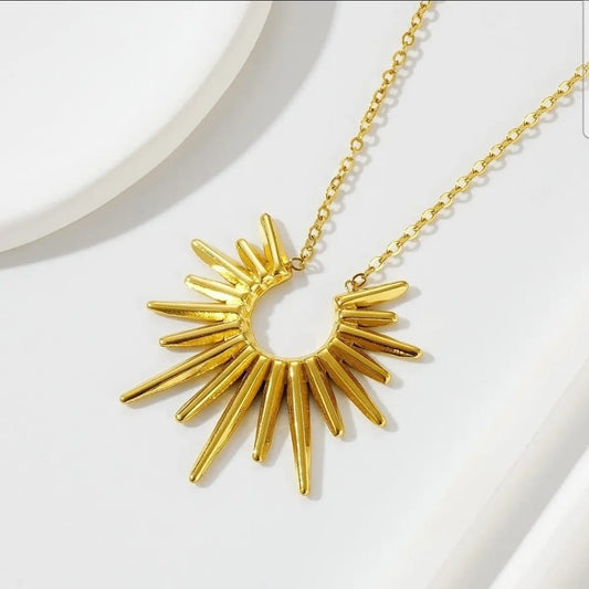 Sunburst Gold Necklace – Radiant Statement Pendant for Women LN10323