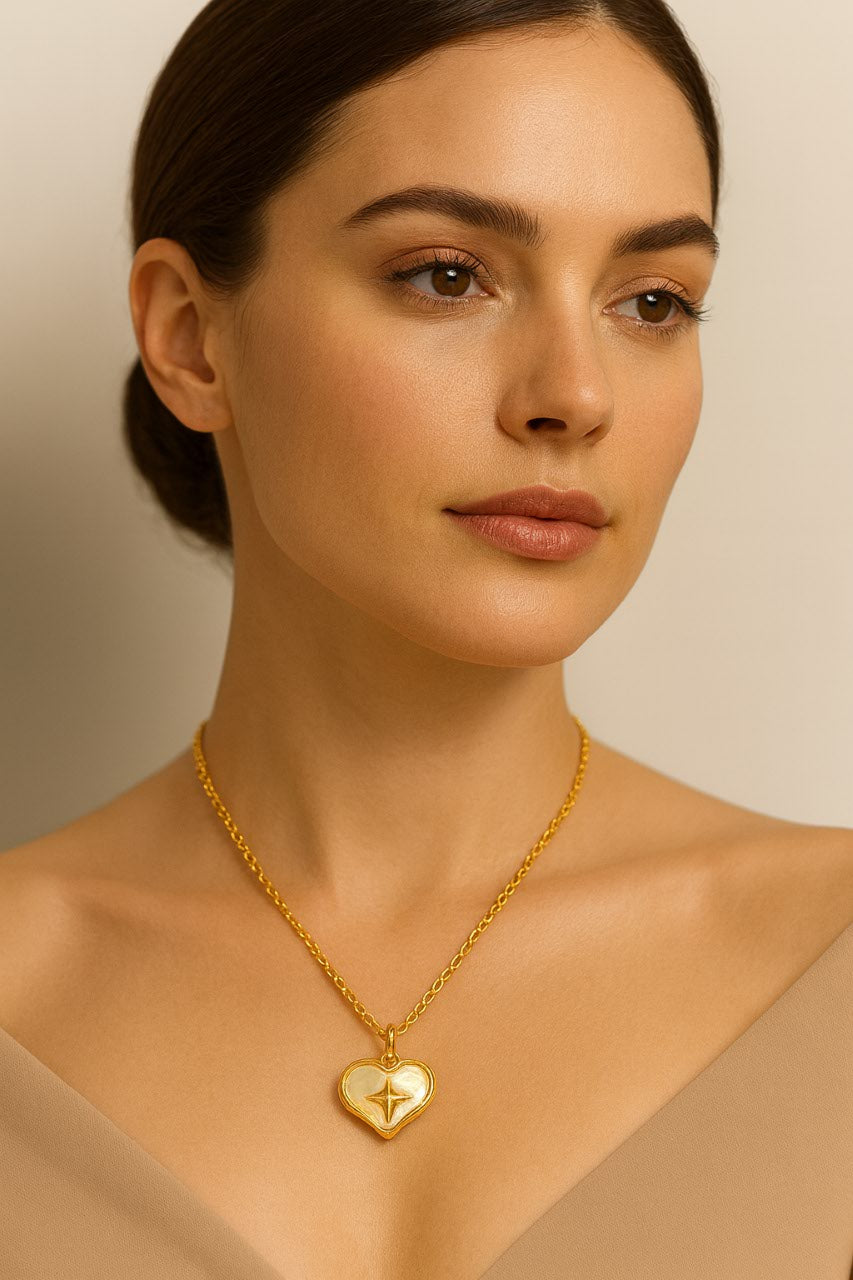 Sunkissed Heart Glow Necklace Gold Vermeil Heart Pendant with Mother of Pearl LN10101