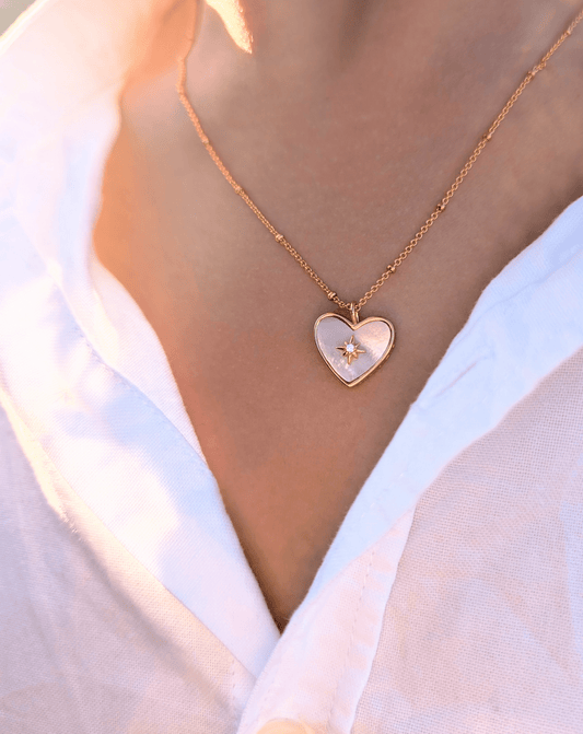 Sunkissed Heart Glow Necklace Gold Vermeil Heart Pendant with Mother of Pearl LN10101