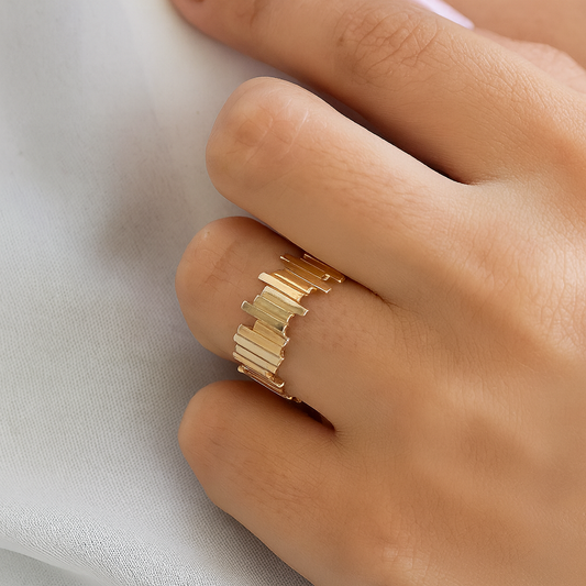 Textured Geometric Gold Ring – Modern Statement Ring for Women LR10192
