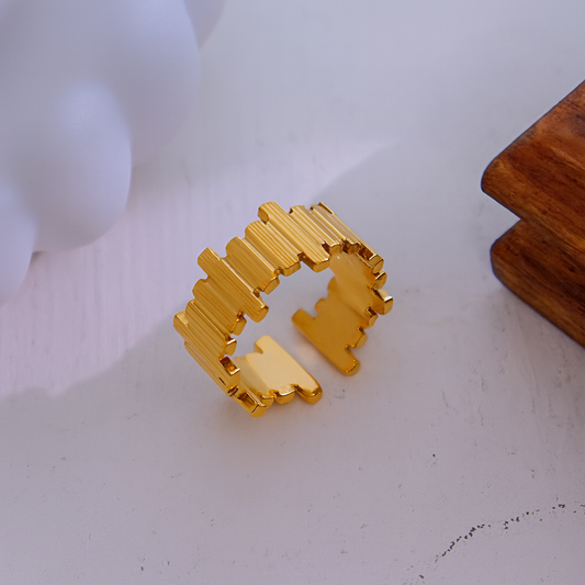 Textured Geometric Gold Ring – Modern Statement Ring for Women LR10192