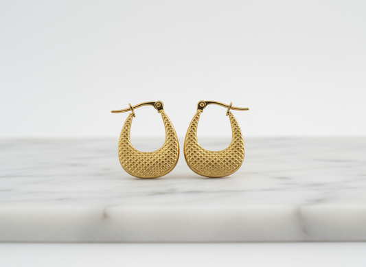 Textured Gold Drop Hoop Earrings – Modern Matte Finish Statement Hoops LE10311