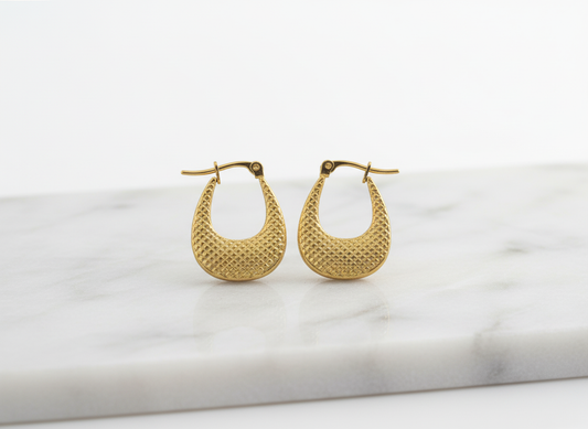 Textured Gold Drop Hoop Earrings – Modern Matte Finish Statement Hoops LE10311