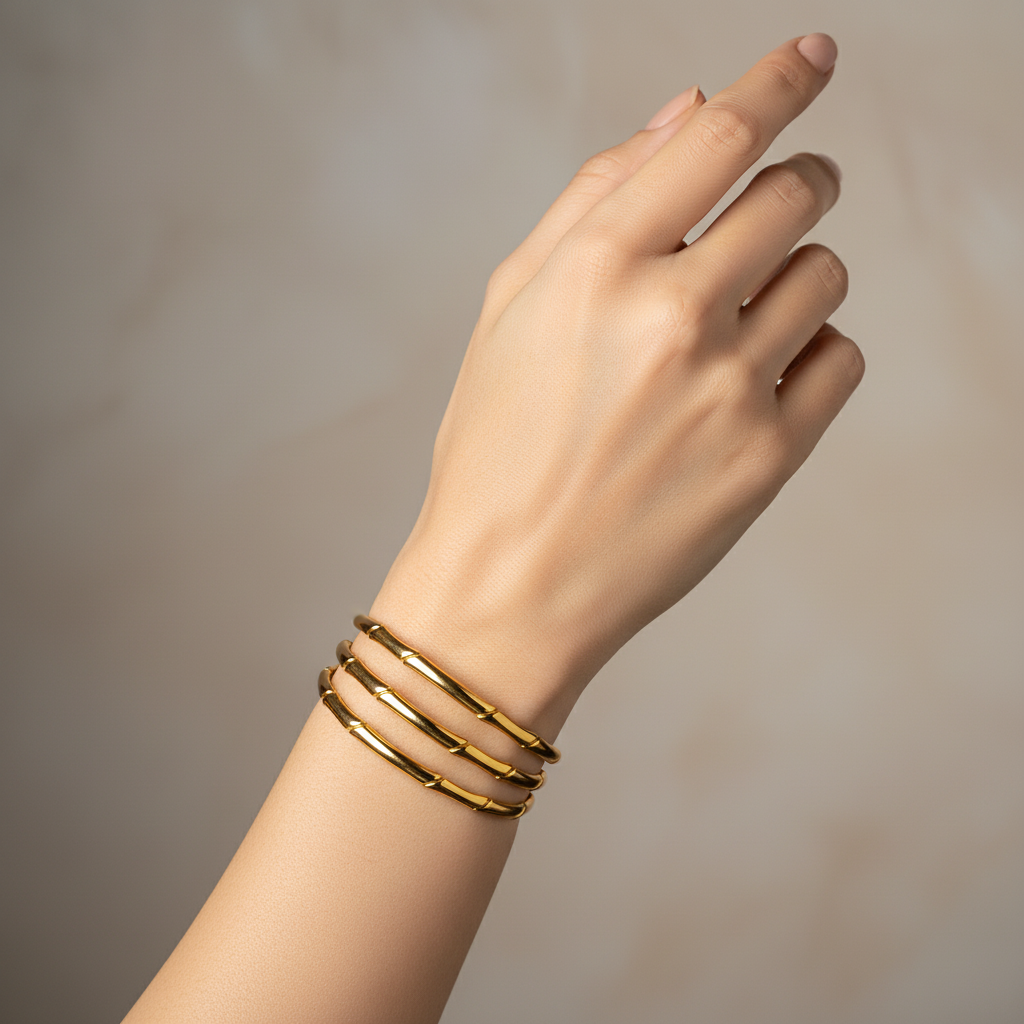 Triple Row Gold Cuff Bracelet – Sleek Minimalist Open Bangle for Modern Elegance LB10189