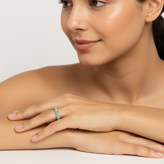 Turquoise Enamel & Gold Adjustable Evil Eye Ring LR10217