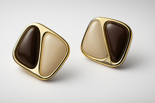 Two-Tone Enamel Gold Stud Earrings LE10168