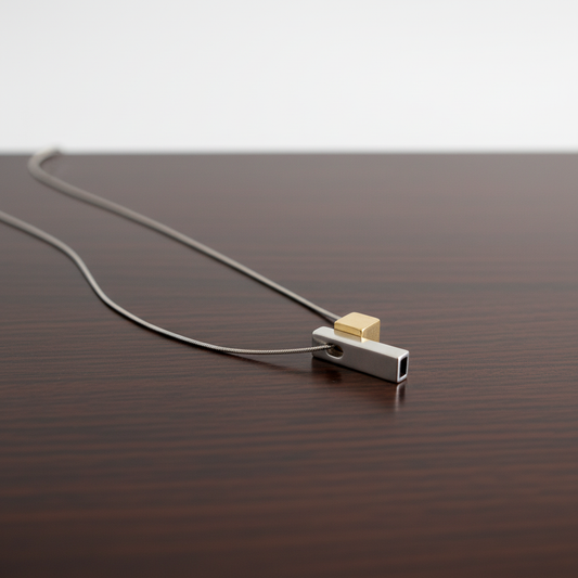 Two-Tone Geometric Pendant Necklace – Modern Minimalist Design in Silver & Gold LN10294