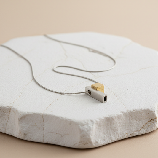 Two-Tone Geometric Pendant Necklace – Modern Minimalist Design in Silver & Gold LN10294