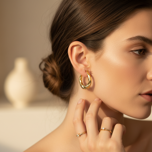 Wavy Textured Gold Hoop Earrings – Modern Sculptural Design LE10319