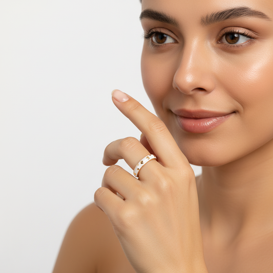 White Enamel & Gold Adjustable Ring with Heart Accents LR10209