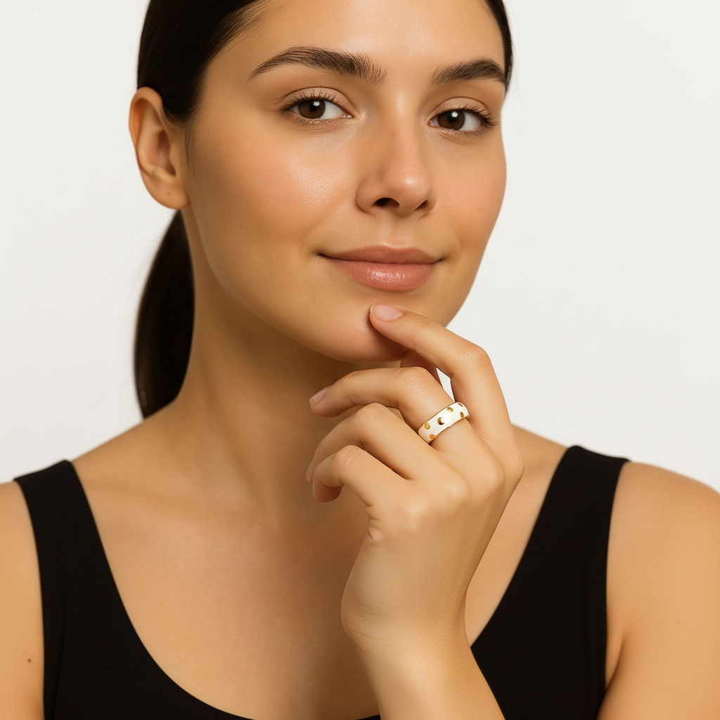 White Enamel & Gold Adjustable Ring with Heart Accents LR10209