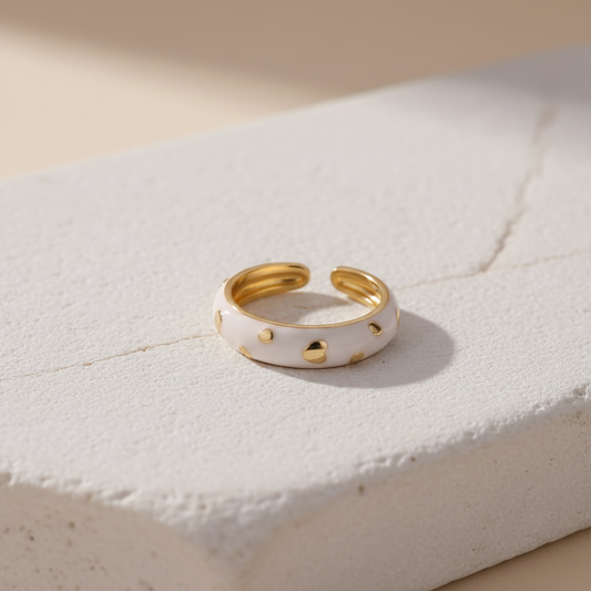 White Enamel & Gold Adjustable Ring with Heart Detailing LR10212