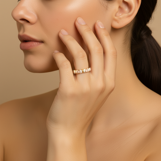 White Enamel & Gold Adjustable Ring with Nude Accents LR10193