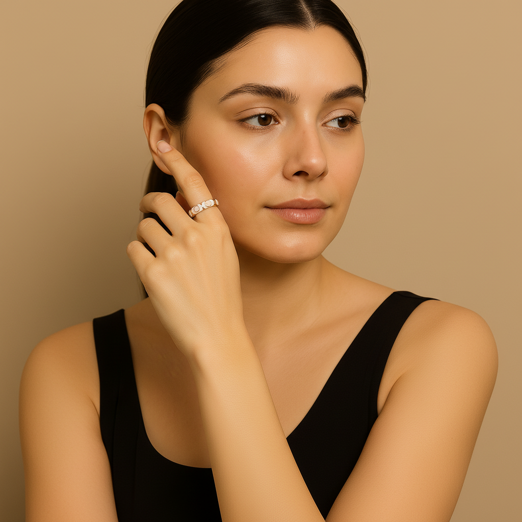 White Enamel & Gold Adjustable Ring with Nude Accents LR10193