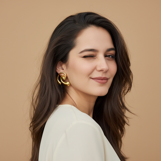 Gold Abstract Swirl Statement Stud Earrings LE10243