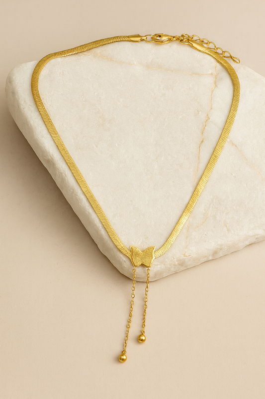Gold Butterfly Slider Lariat Snake Chain Necklace LN10221