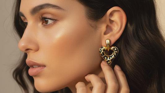 Gold Leopard Enamel Heart Drop Earrings LE101252