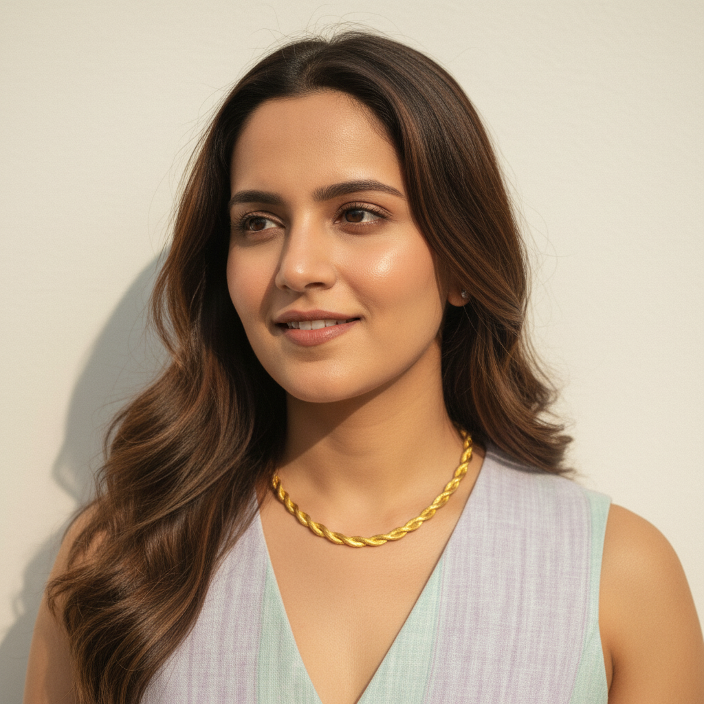 Gold Twisted Herringbone Chain Necklace LN10204