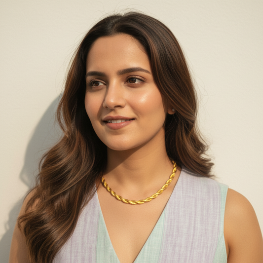 Gold Twisted Herringbone Chain Necklace LN10204