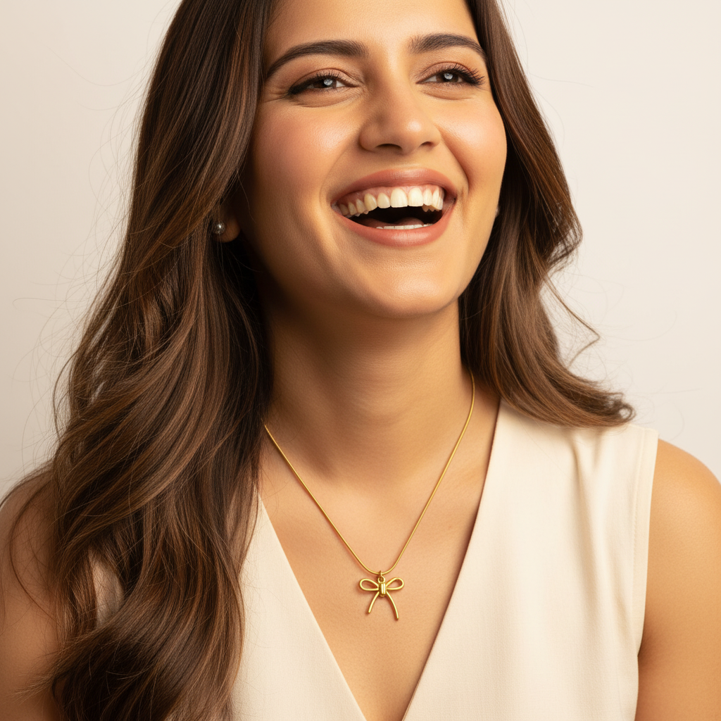 Gold Bow Pendant Necklace – Minimal Charm. LN10191