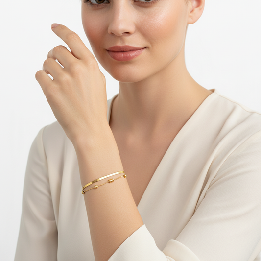 Layered Gold Bracelet with Beaded Stations LB10173