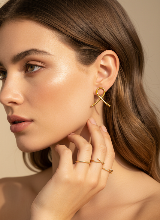 Gold Ribbon Loop Minimal Stud Earrings LE10241