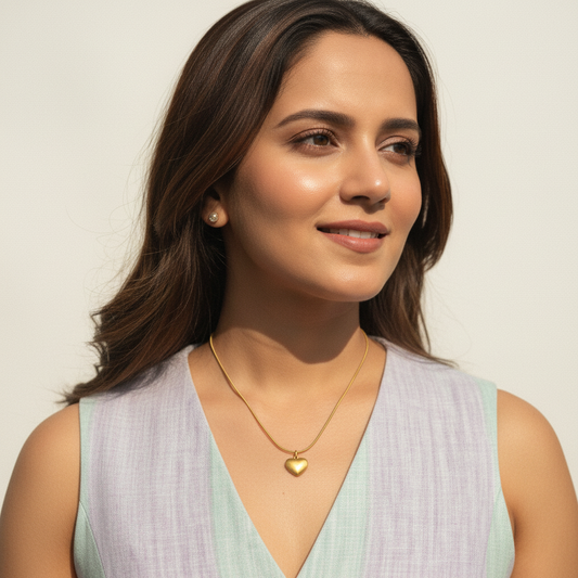 Gold Puff Heart Pendant Necklace – Classic LN10186