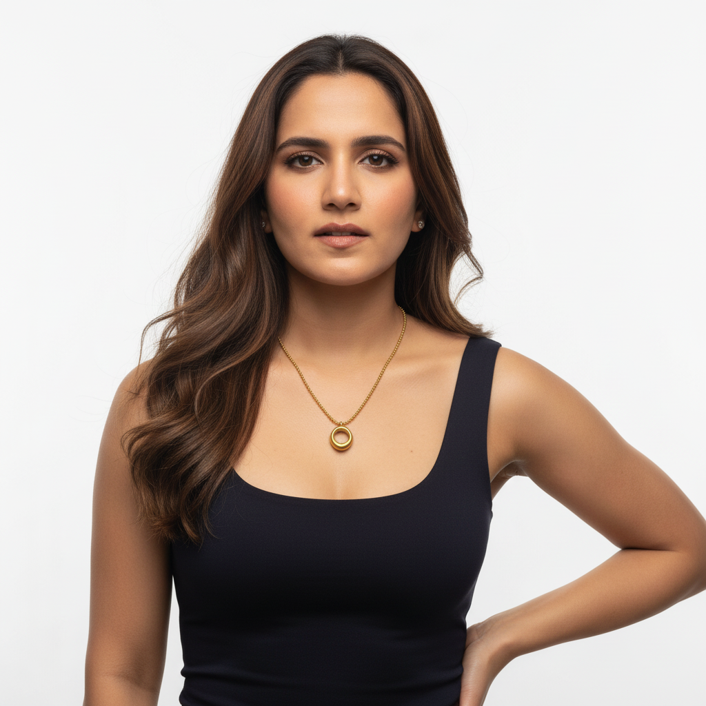 Gold Beaded Chain Circle Pendant Necklace LN10200