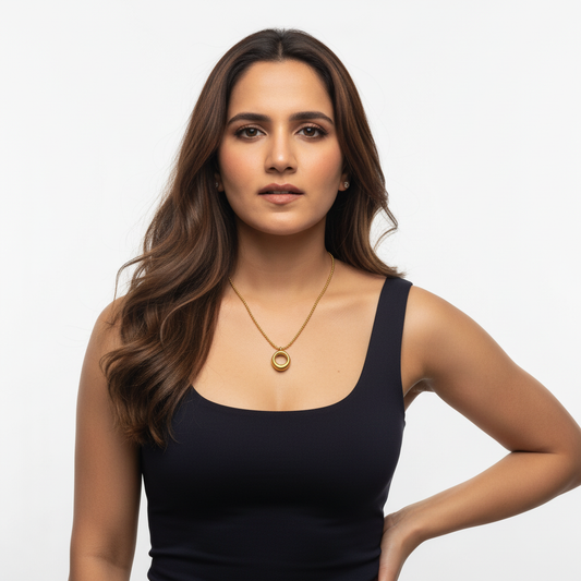 Gold Beaded Chain Circle Pendant Necklace LN10200