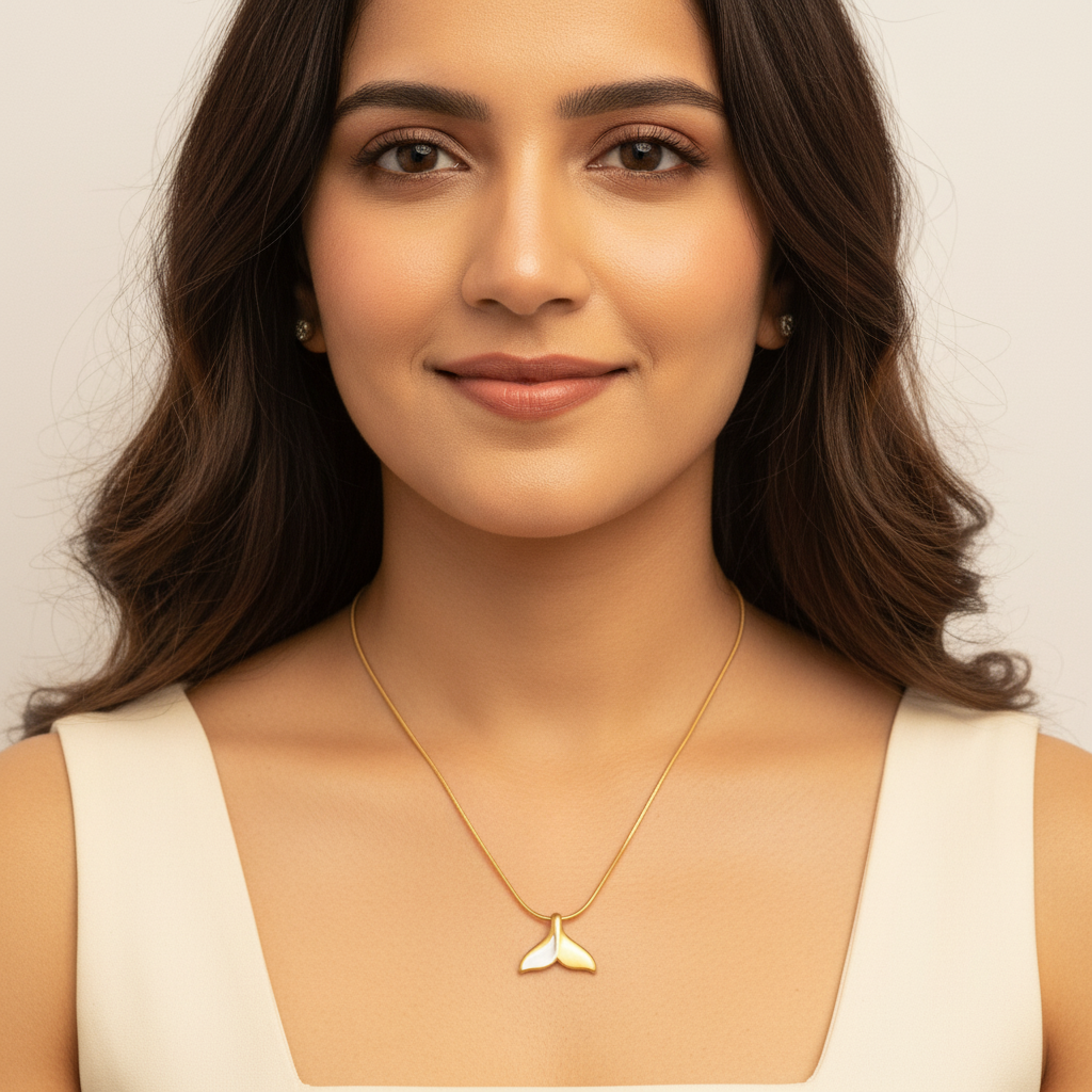 Gold Enamel Whale Tail Pendant Necklace LN10210