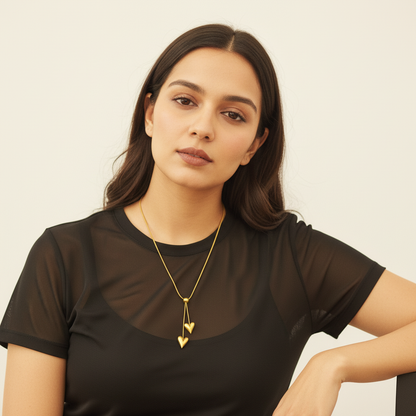 Gold Double Heart Pendant Necklace | Romantic Adjustable Women’s Jewelry LN10229