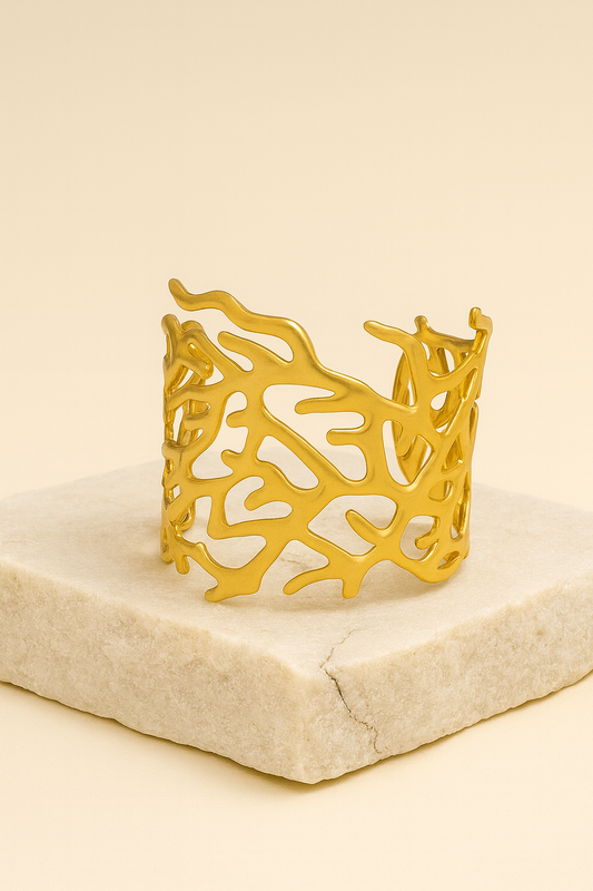 Abstract Gold Cuff Bracelet – Artistic Openwork Statement Bangle LB10178