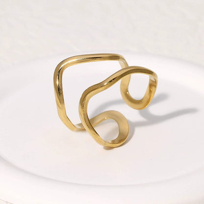 Abstract Gold Wave Ring – Modern Minimalist Adjustable Statement Ring for Women LR10190