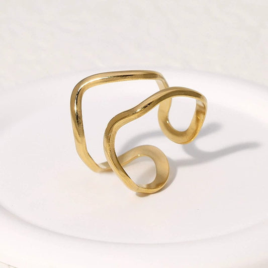 Abstract Gold Wave Ring – Modern Minimalist Adjustable Statement Ring for Women LR10190