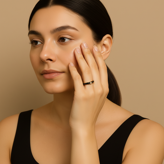 Black Enamel & Gold Adjustable Ring with Diamond Accent LR10198