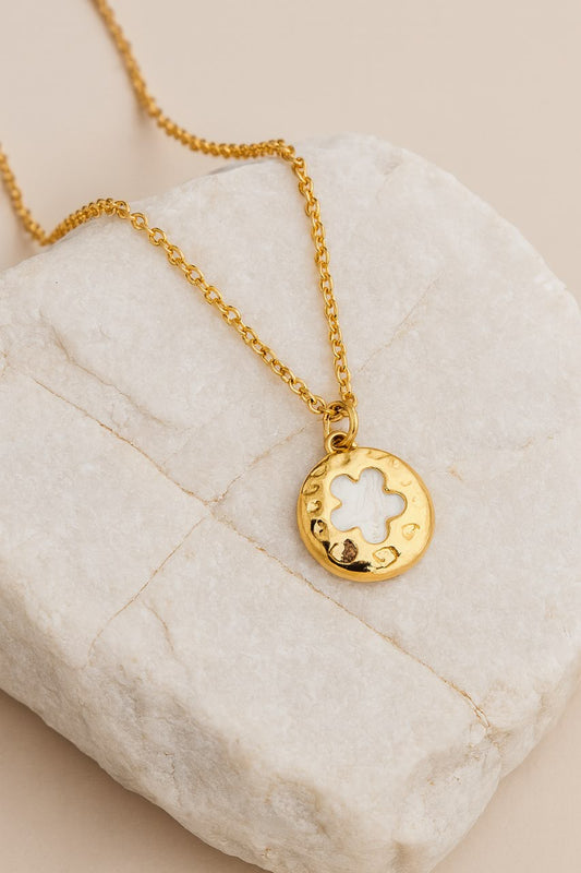 Clover Coin Pendant Necklace Gold Vermeil with Hammered Finish  Lucky Charm Jewelry LN10111