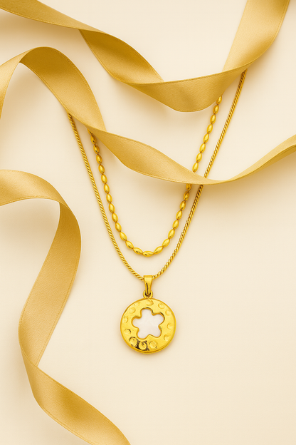 Clover Coin Pendant Necklace Gold Vermeil with Hammered Finish  Lucky Charm Jewelry LN10111