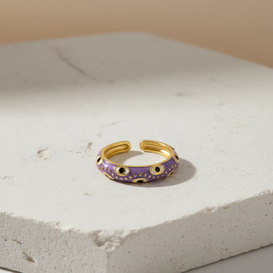 Colourful Enamel Gold Adjustable Ring Combo Set – Multicolour, Evil Eye & Mint Statement Rings for Women ( Set of 3 ) LCS10117