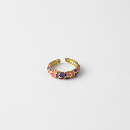 Coral & Purple Enamel Gold Adjustable Mosaic Ring LR10221