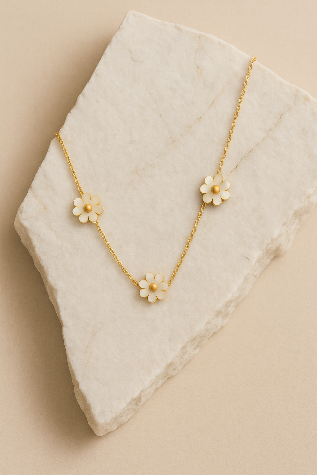 Daisy Flower Necklace – Triple Enamel Charm in Gold. LN10192