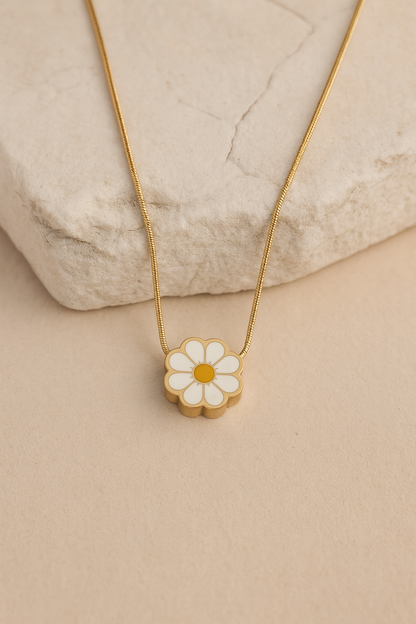 Daisy Flower Pendant Necklace Gold Vermeil with Enamel  Cute Floral Jewelry LN10110
