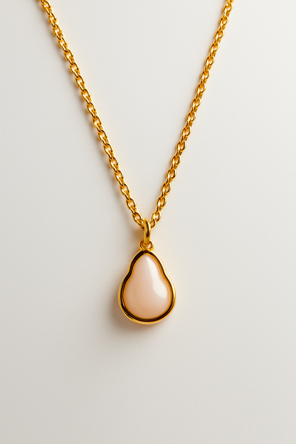 Elegant Gold Chain Necklace with Pear-Shaped Pink Stone Pendant – Minimalist Jewelry LN10139