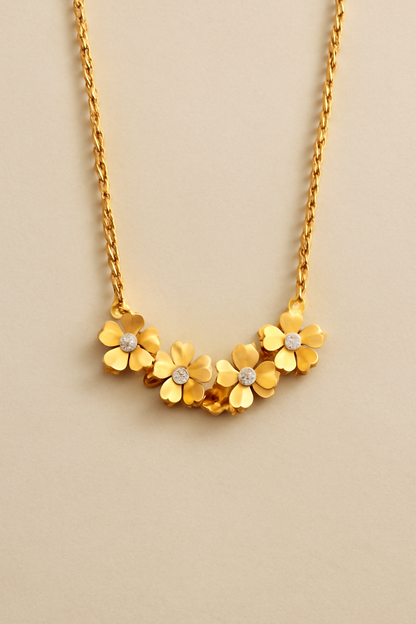 Gold Floral Necklace Gold Vermeil with Dainty Flower Charms & CZ Accents  Elegant Nature Jewelry LN10127