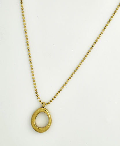 Gold Beaded Chain Circle Pendant Necklace LN10200