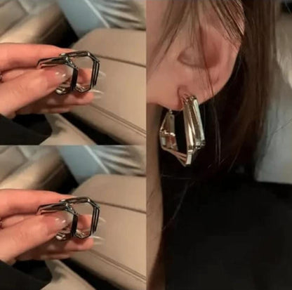 Geometric Silver Hoop Statement Earrings LE10198