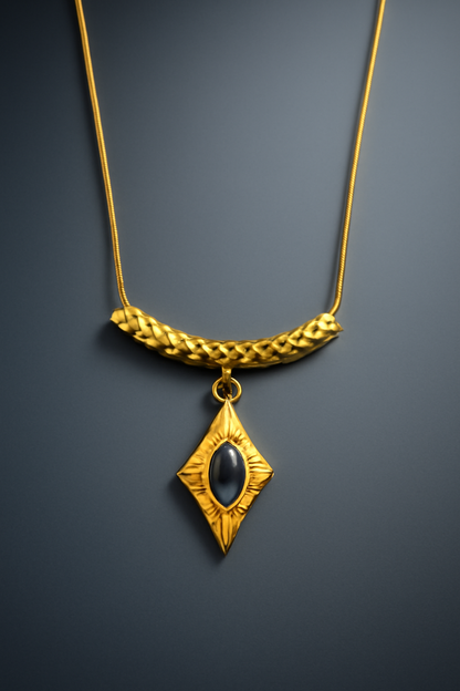 Geometric Statement Necklace Gold Vermeil with Black Onyx Pendant  Luxury Jewelry LN10106
